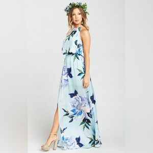 Show Me Your Mumu Heather Halter Maxi Dress in “Mint to Be” Floral Pattern